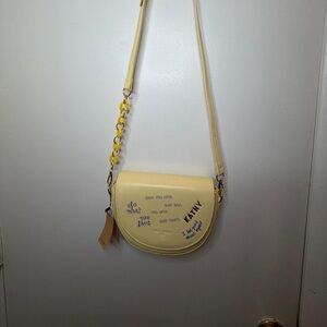 Yellow Script Accent Crossbody Saddle Bag